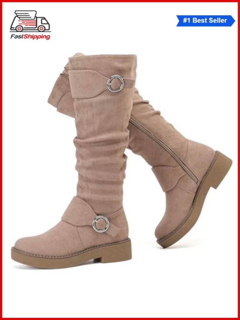 ✨ Women's Knee High Boots Casual Fashion Flat Faux Leather Round Toe Side Zipper
